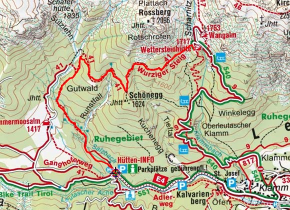 Wettersteinhütte (1717 m) vom Parkplatz Salzbach Wettersteinhütte (1717 m) vom Parkplatz Salzbach