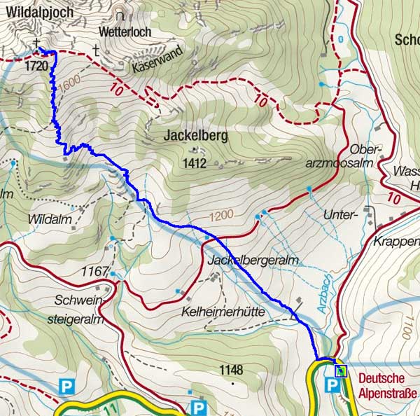 Wildalpjoch (1720 m) vom Parkplatz Arzmoos Wildalpjoch (1720 m) vom Parkplatz Arzmoos