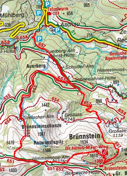 Brünnstein (1634 m) vom Waldparkplatz/Tatzelwurm Brünnstein (1634 m) vom Waldparkplatz/Tatzelwurm