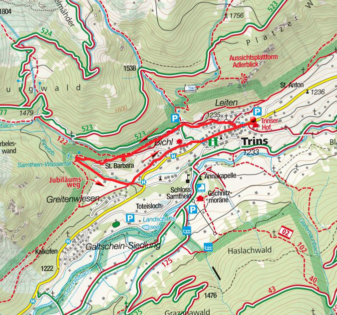 Barbarakapelle & Sarnthein-Wasserfall Rundwanderung Barbarakapelle & Sarnthein-Wasserfall Rundwanderung