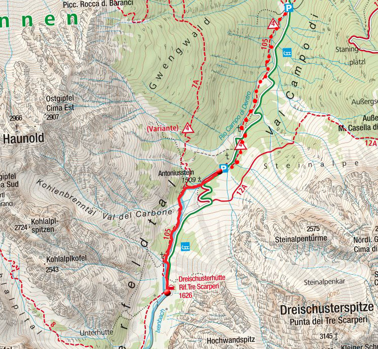 Dreischusterhütte (1626m) aus dem Innerfeldtal Dreischusterhütte (1626m) aus dem Innerfeldtal