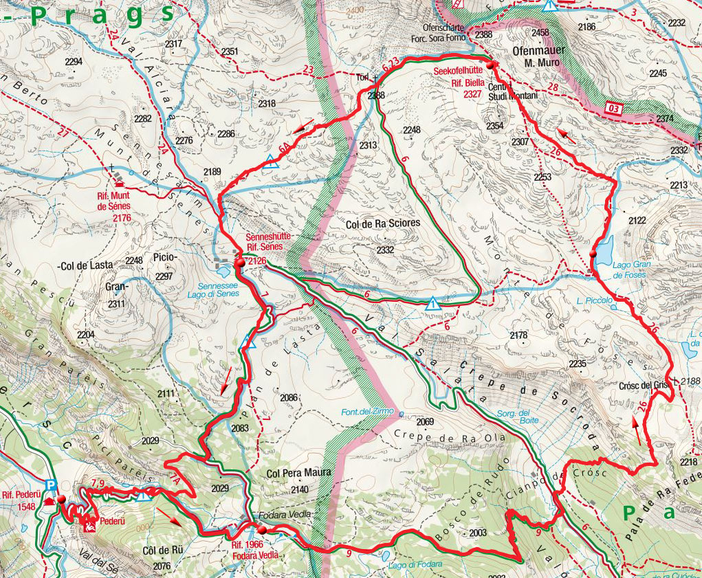 Fosses See - Sennes Rundwanderung vom Berggasthaus Pederü Fosses See - Sennes Rundwanderung vom Berggasthaus Pederü