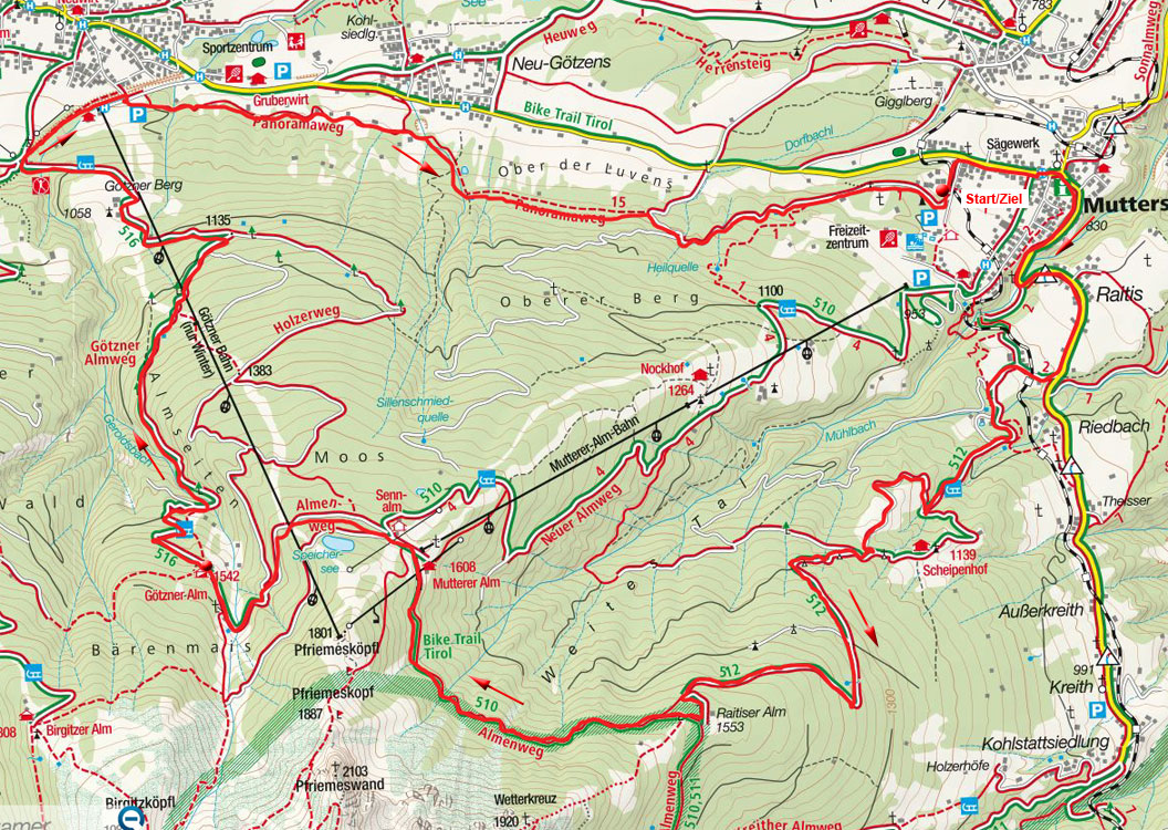 Götzner Alm von Mutters über Raitis Götzner Alm von Mutters über Raitis
