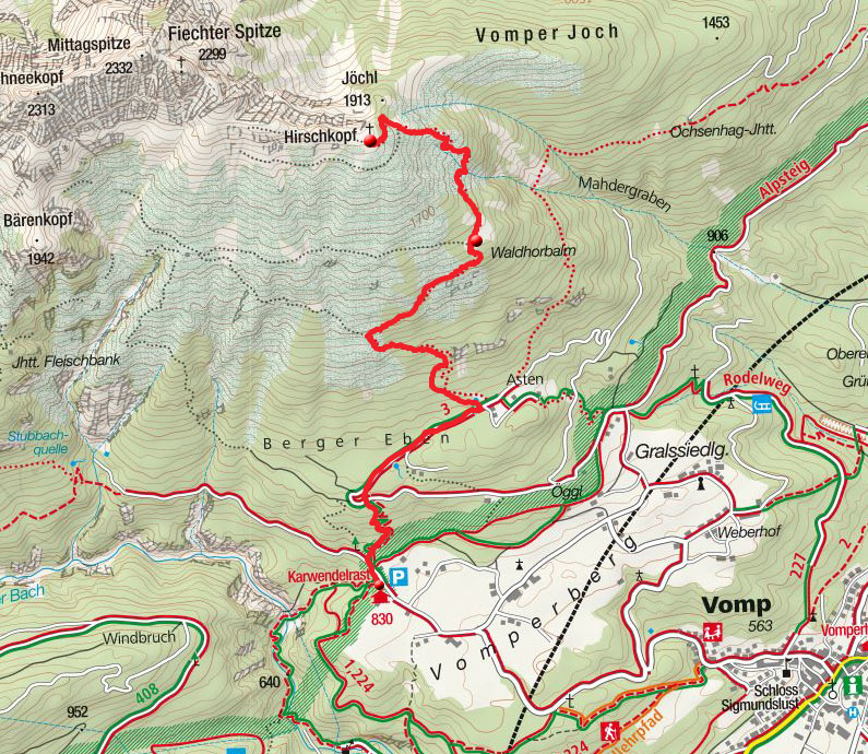 Hirschkopf (1960m) vom Gasthaus Karwendelrast Hirschkopf (1960m) vom Gasthaus Karwendelrast