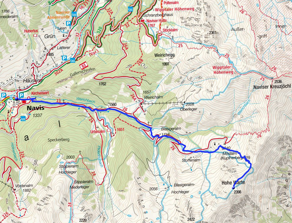 Hohe Warte (2398m) von Navis über die Möslalm Hohe Warte (2398m) von Navis über die Möslalm