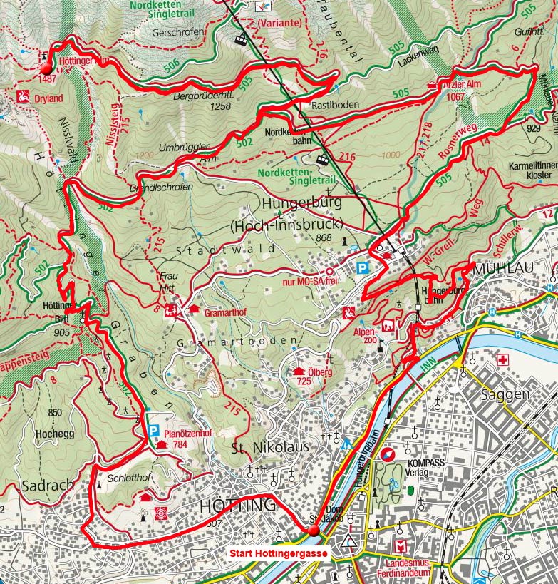 Höttinger Alm & Arzler Alm von Innsbruck über Sadrach Höttinger Alm & Arzler Alm von Innsbruck über Sadrach