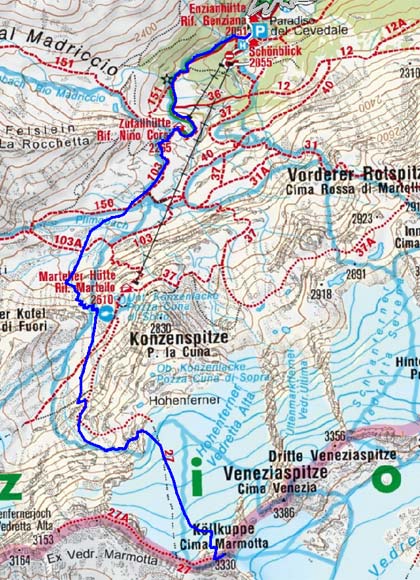 Köllkuppe–Cima Marmotta (3330 m) aus dem Martelltal Köllkuppe–Cima Marmotta (3330 m) aus dem Martelltal