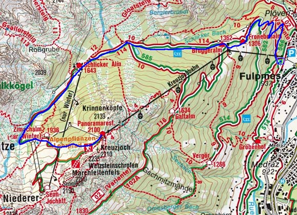 Kreuzjoch und Sennjoch (2135/2240 m) von Fulpmes Kreuzjoch und Sennjoch (2135/2240 m) von Fulpmes