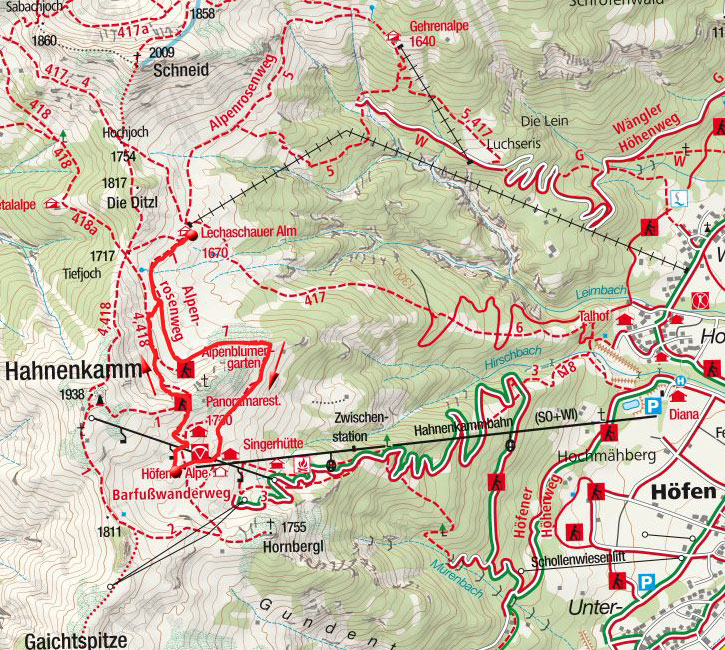 Lechaschauer Alm von der Hahnenkammbahn Höfen Lechaschauer Alm von der Hahnenkammbahn Höfen