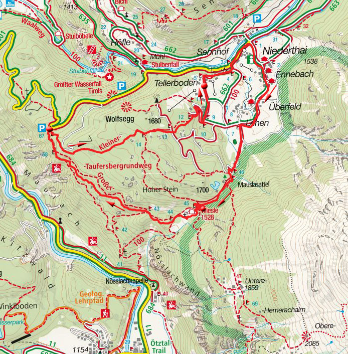 Niederthai-Wiesle-Rundwanderung vom Klettersteigparkplatz Niederthai-Wiesle-Rundwanderung vom Klettersteigparkplatz
