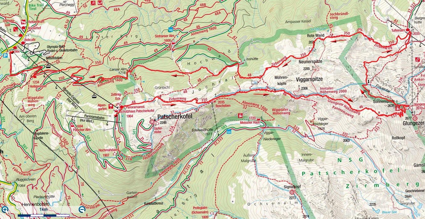 Sonnenspitze Rundtour von der Patscherkofelbahn-Bergstation Sonnenspitze Rundtour von der Patscherkofelbahn-Bergstation