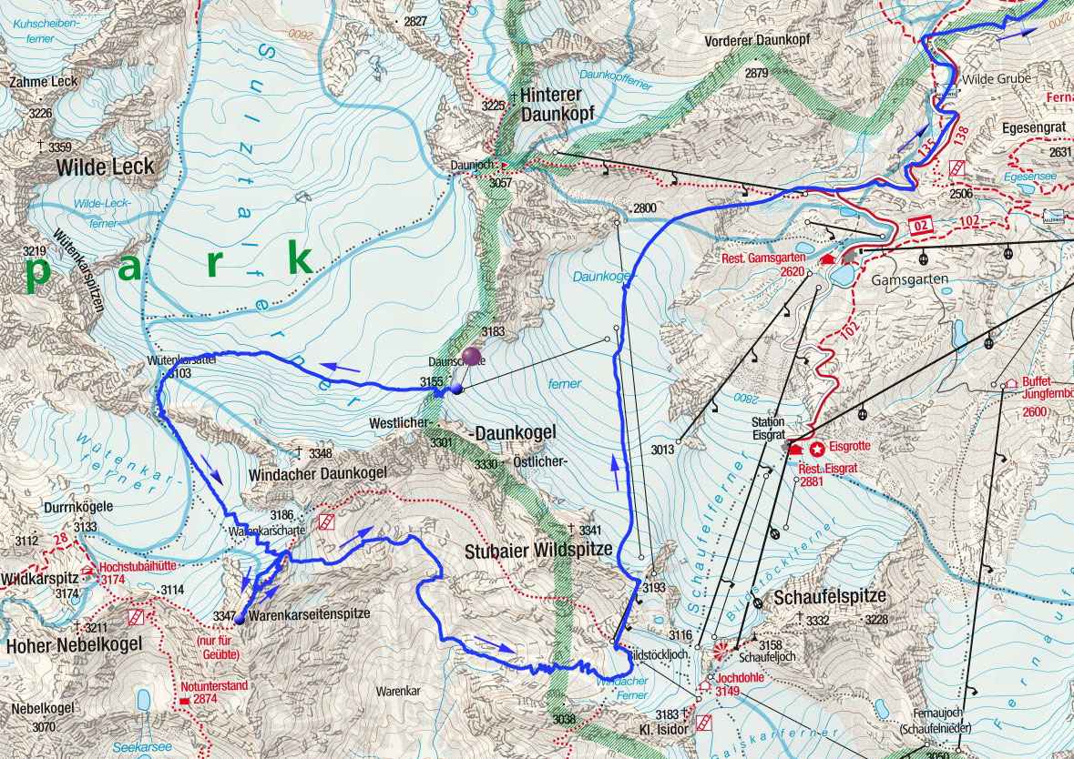 Warenkarseitenspitze (3347m) über die Daunscharte Warenkarseitenspitze (3347m) über die Daunscharte