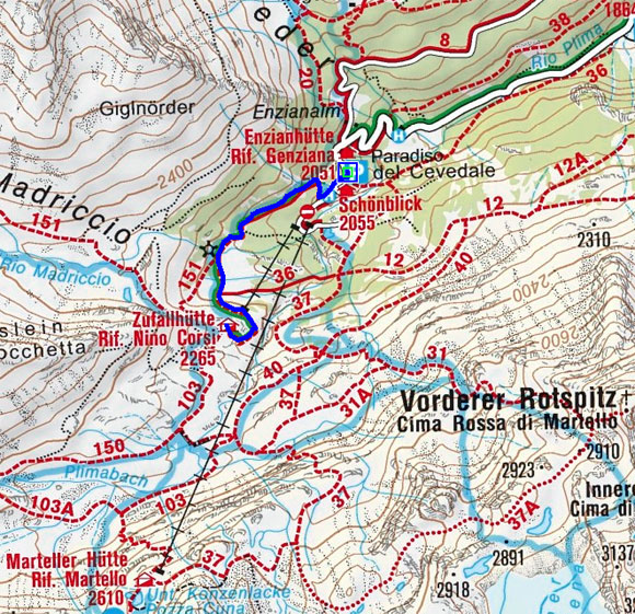 Zufallhütte (2265 m) aus dem Martelltal Zufallhütte (2265 m) aus dem Martelltal