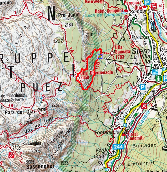 Gardenacia Hütte (2050 m) vom Sessellift Gardenaccia Gardenacia Hütte (2050 m) vom Sessellift Gardenaccia